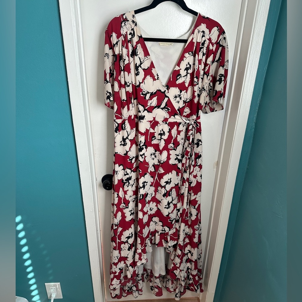 Red and cream floral high-low maxi dress from stitch fix, size 1X
